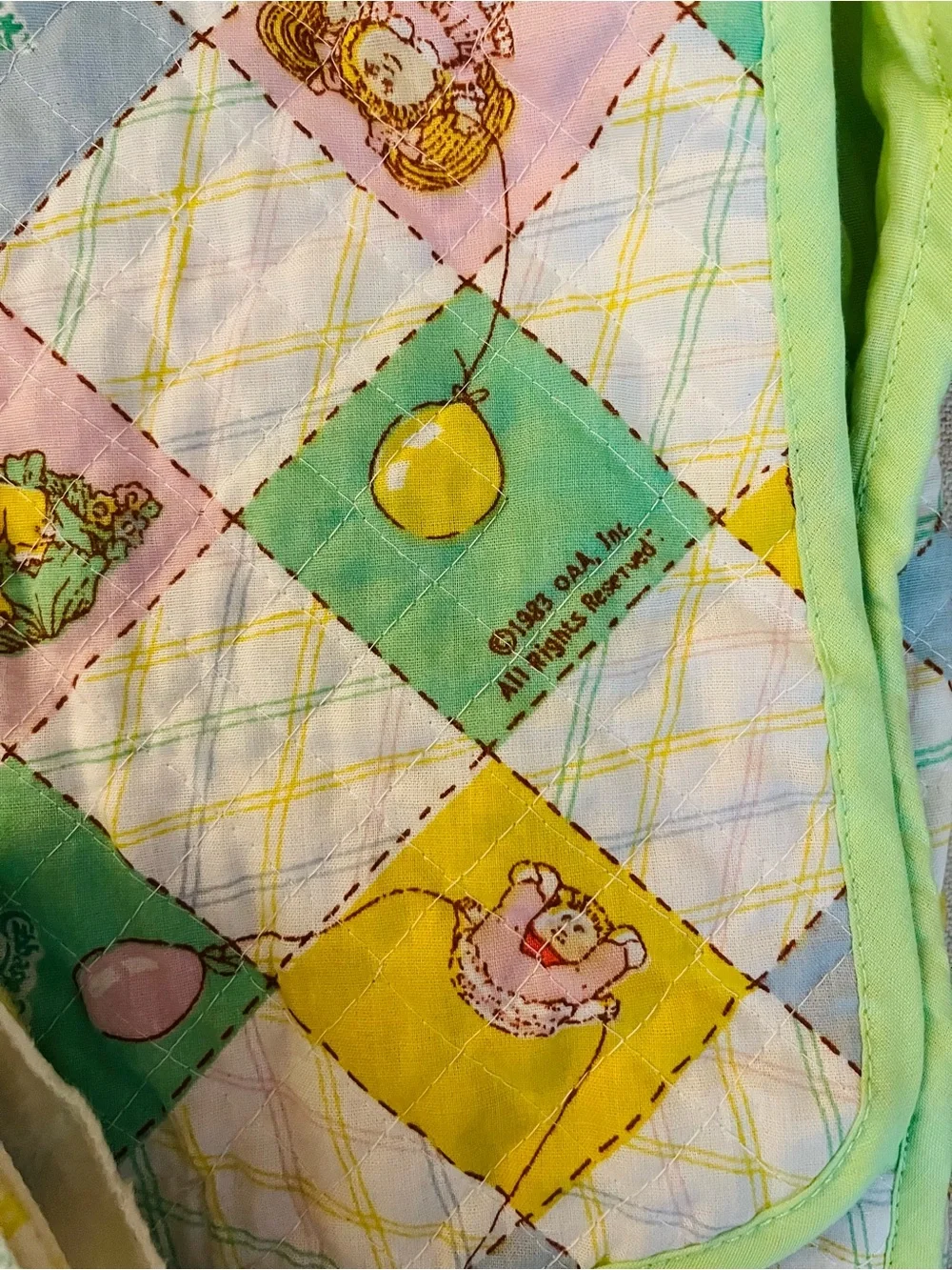 Vintage 1983 Cabbage Patch Kids Quilted Doll Diaper Bag & Receiving Blanket Set